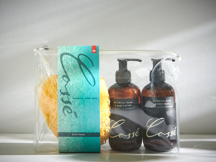 Large Gift Bag with Natural Sponge, 250ml Hand & Body Lotion & 250ml Hand & Body Wash - Cossé